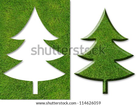 Christmas tree formed from grass, isolated on white background