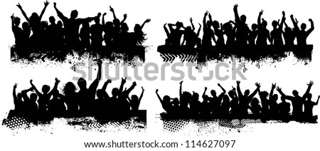 Collection of four different grunge crowd scenes