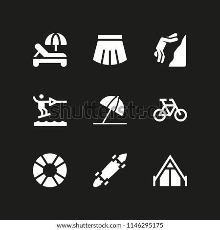 summer icon set with skateboard, skirt and sun umbrella vector icons for web and graphic design