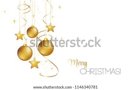 Vector elegant Christmas background with gold evening baubles Royalty-Free Stock Photo #1146340781