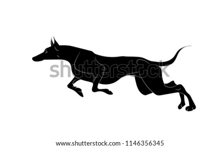 dog runs silhouette, vector, white background