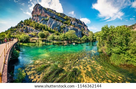 Gorgeous summer view of Krka National Park, Roski Slap location, Croatia, Europe. Beautiful world of Mediterranean countries. Traveling concept background.
