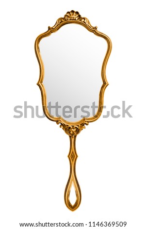 Vintage hand mirror isolated on white, included clipping path Royalty-Free Stock Photo #1146369509