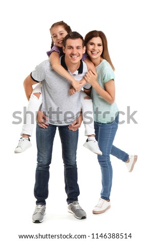 Happy family with child on white background