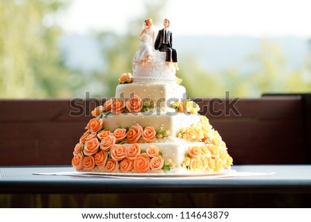 Wedding cake with figurines. Royalty-Free Stock Photo #114643879