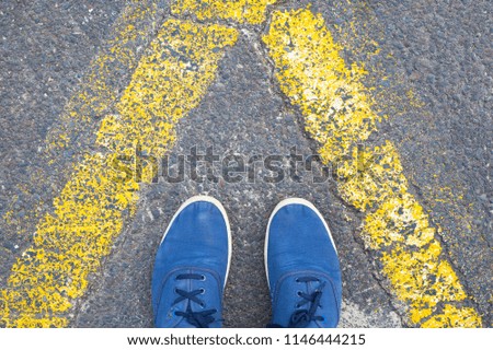 sneakers and road marking, concept