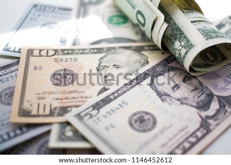 banknotes american dollars, one hundred, fifty, twenty, two, one dollar, close up