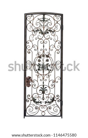 Forged doors with decor.  Isolated over white background.