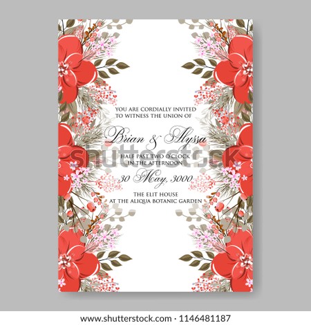 Floral wedding invitation vector card template peony anemone rose 