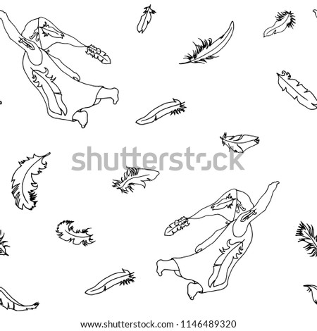 seamless pattern with  flying child, a hand-drawn vector illustration