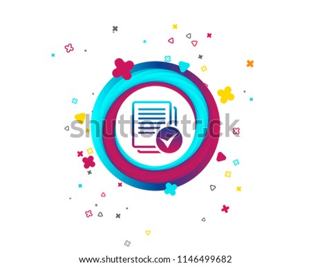 Text file sign icon. Check File document symbol. Colorful button with icon. Geometric elements. Vector