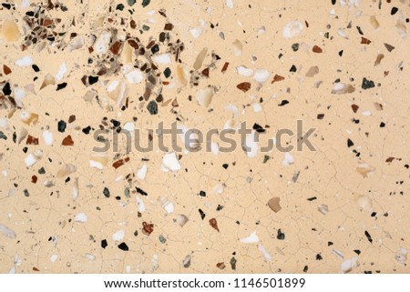 Terrazzo pattern. Abstract texture of. Beige mosaic floor with stone pieces and cracks.