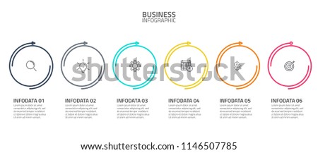 Vector timeline infographic design elements with linear line and arrow. Business concept with 6 steps, options and marketing icons. can be used for workflow diagram, presentation or web design.