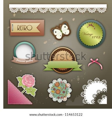 Vintage labels and tags on grunge background