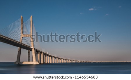 Long exposure of Vasco de Gama Bridge, Lisbon, Portugal Royalty-Free Stock Photo #1146534683