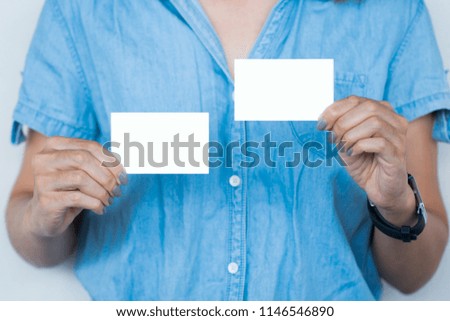 Business woman hand holding mock up name card