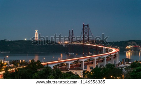 25th April Bridge in Lisbonne at night Royalty-Free Stock Photo #1146556385