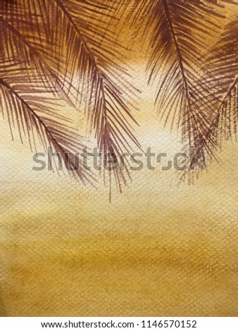 Coconut palm leaves watercolor background Royalty-Free Stock Photo #1146570152
