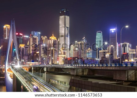City light of chongqing, china.Bridge and skyscrapers in the picture.