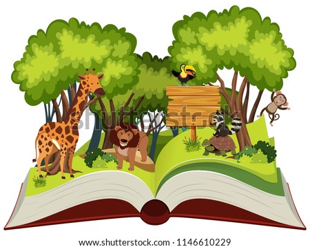 Wild animal and jungle theme pop up book illustration