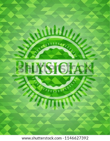 Physician green emblem. Mosaic background