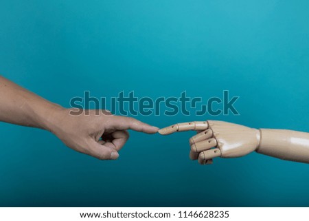 Closeup of male hand pointing. Isolated on light background