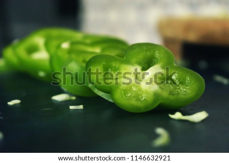 Cross Section and sliced Green Capsicum Royalty free Stock Photos and Images