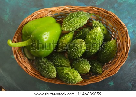 Mixed and sliced Green vegetables on the wooden background Royalty free Stock Photos and Images
