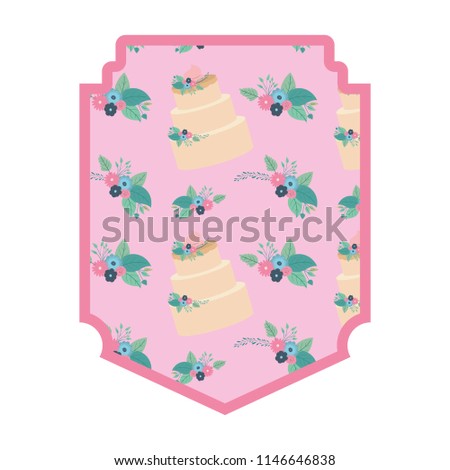 elegant frame with flowers and cake pattern