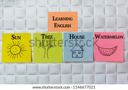 Learning  English Language  Education Concept with Painted Animals on a Sticky Notes.English for Kids 