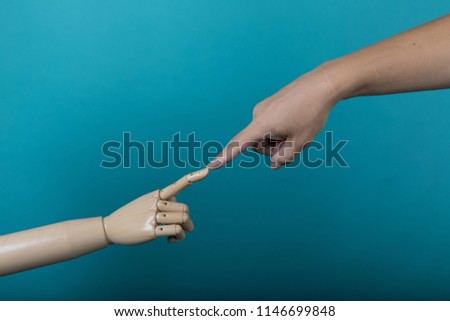Closeup of male hand pointing. Isolated on light background