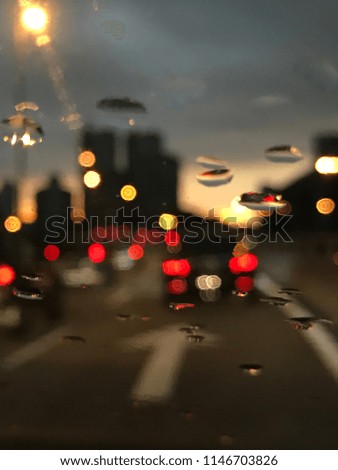 Abstract image of rain drops on windscreen.