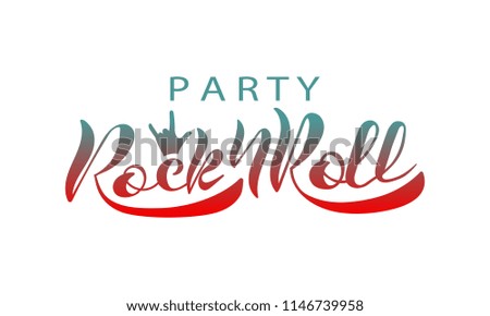 Vector Illustration of rock and roll party. Rock badge. Lettering typography poster.