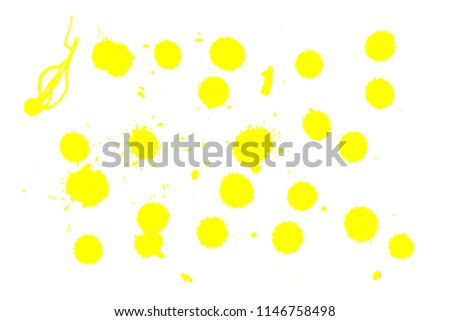 Close up of Yellow artwork isolated on white background. Abstract watercolor painting art. Hand drawing in color Yellow on hot toned. Watercolor drops on paper texture for creative banner design. 