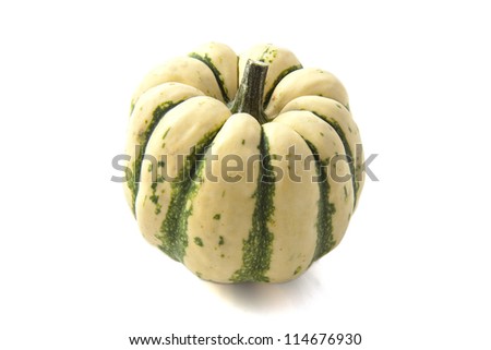 Green with white pumpkin close up isolated on a white background