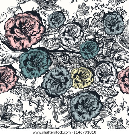 Floral pattern with roses and swirls for design