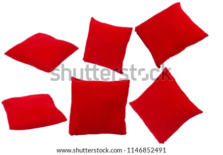 Red velvet pillow isolated on white background Royalty-Free Stock Photo #1146852491
