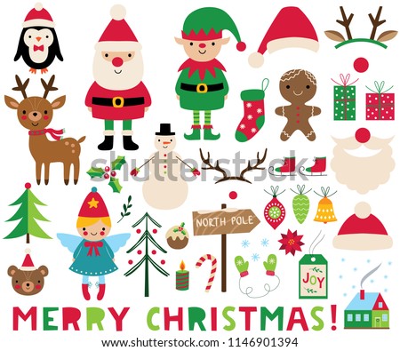Christmas vector set (Santa, deer, elf, angel and decoration)