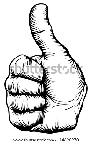 Illustration of a hand giving a thumbs up in a woodblock style Royalty-Free Stock Photo #114690970