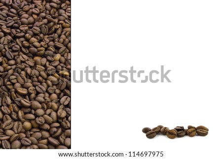 Texture of coffee beans on a white background.