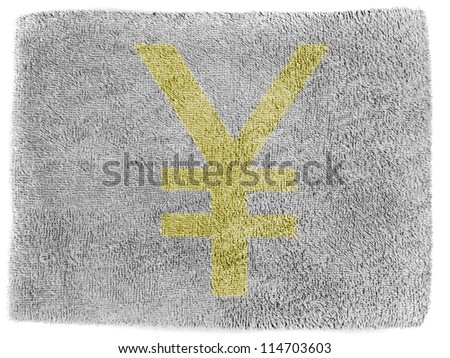 Yen sign painted on  grey towel