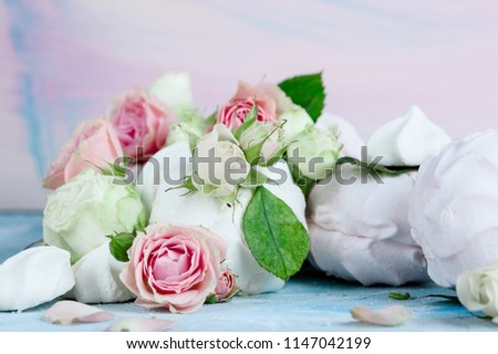 Flower arrangement with beautiful roses on the background