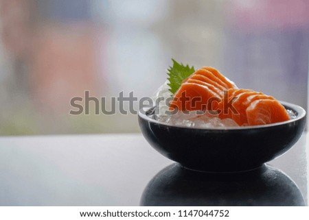 Sashimi salmon set, raw fish, japanese food, Selective focus, using as a background or wallpaper