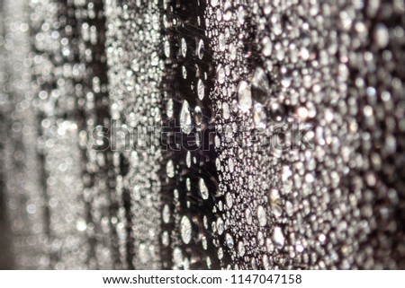 Waterdrops on glass surface with selective focus and crop fragment
