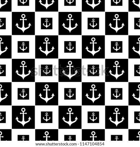 Anchor Icon Seamless Pattern, Flat Vector Art Illustration