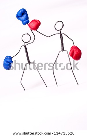 Boxers characters made of steel wire isolated on white