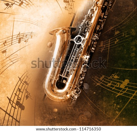 Retro Sax with old yellowed texture background