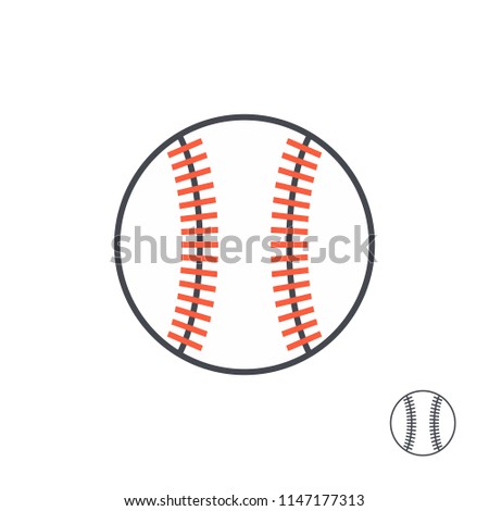 Baseball ball with red stitches. line style. isolated on white background