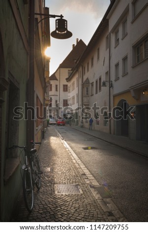 Italy/Meran - On the street of Merano, a beautiful town in the Alpine mountains of South Tyrol. A view of the city