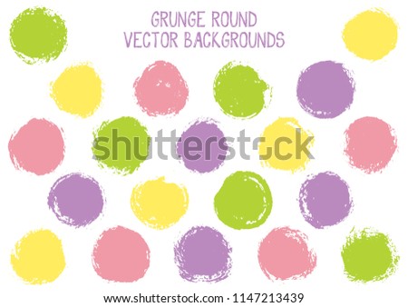 Vector grunge circles isolated. Hipster stamp texture circle scratched label backgrounds. Circular icon, ink logo shape, oval button elements. Grunge round shape banner backgrounds set.